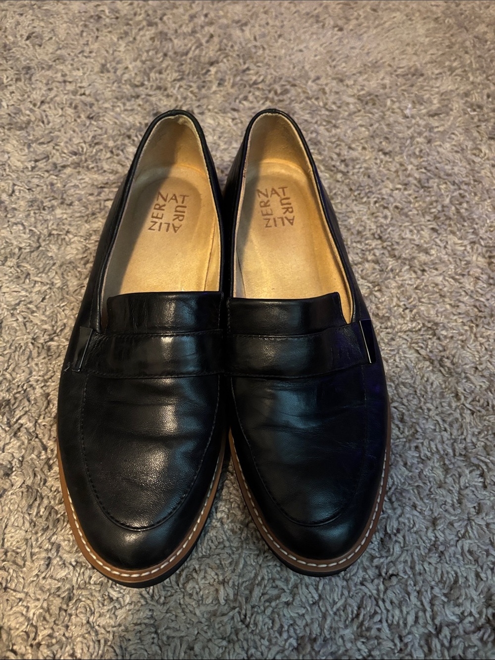 Naturalizer Black Leather Loafers with Tan Accent - Picture 2 of 8